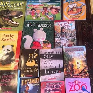 16 books 14 new but 2 are used and the leap frog shows signs of use.